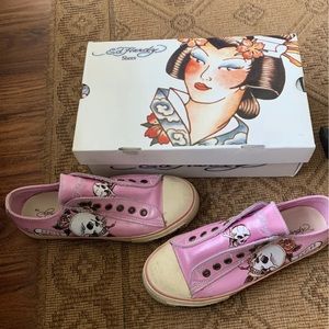 Ed hardy shoes skull rose Pink with shimmer